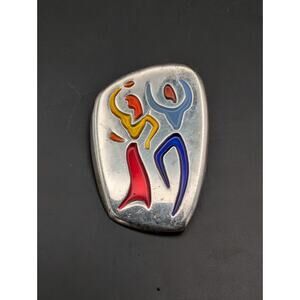 Vintage Made in Israel Sterling Silver Enamel Dancing Couple Brooch Pendant